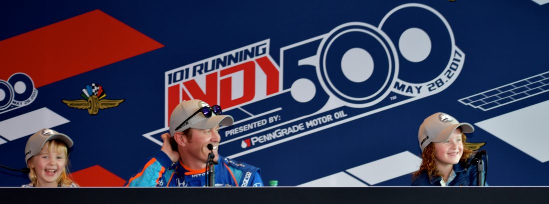 Scott Dixon and daughters after winning the pole for the 2017 Indianapolis 500