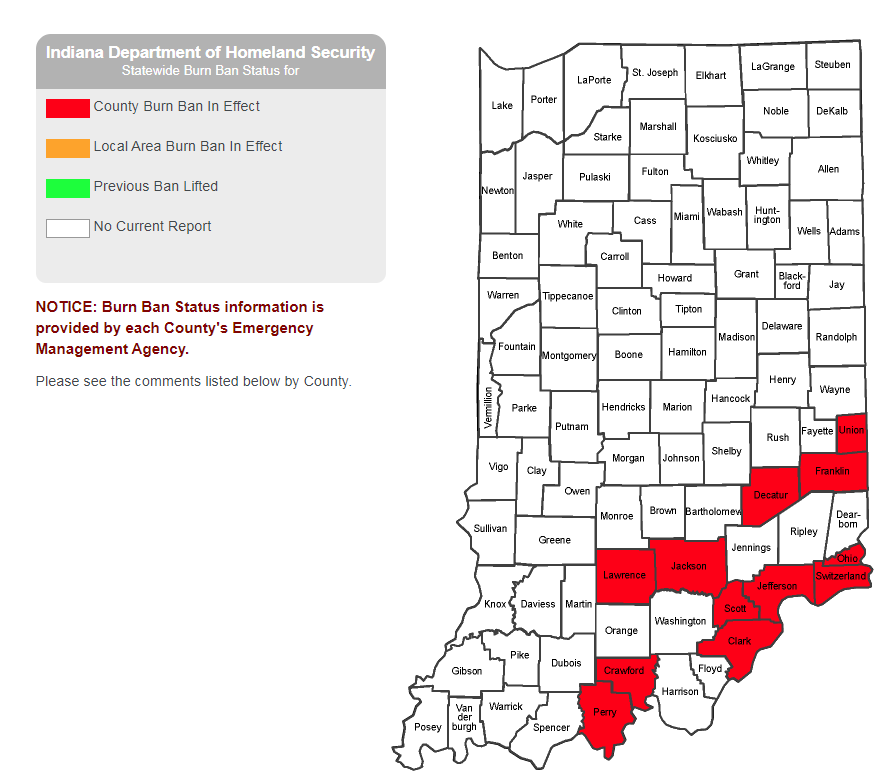 UPDATE Counties added to list of Indiana counties with burn ban WRBI