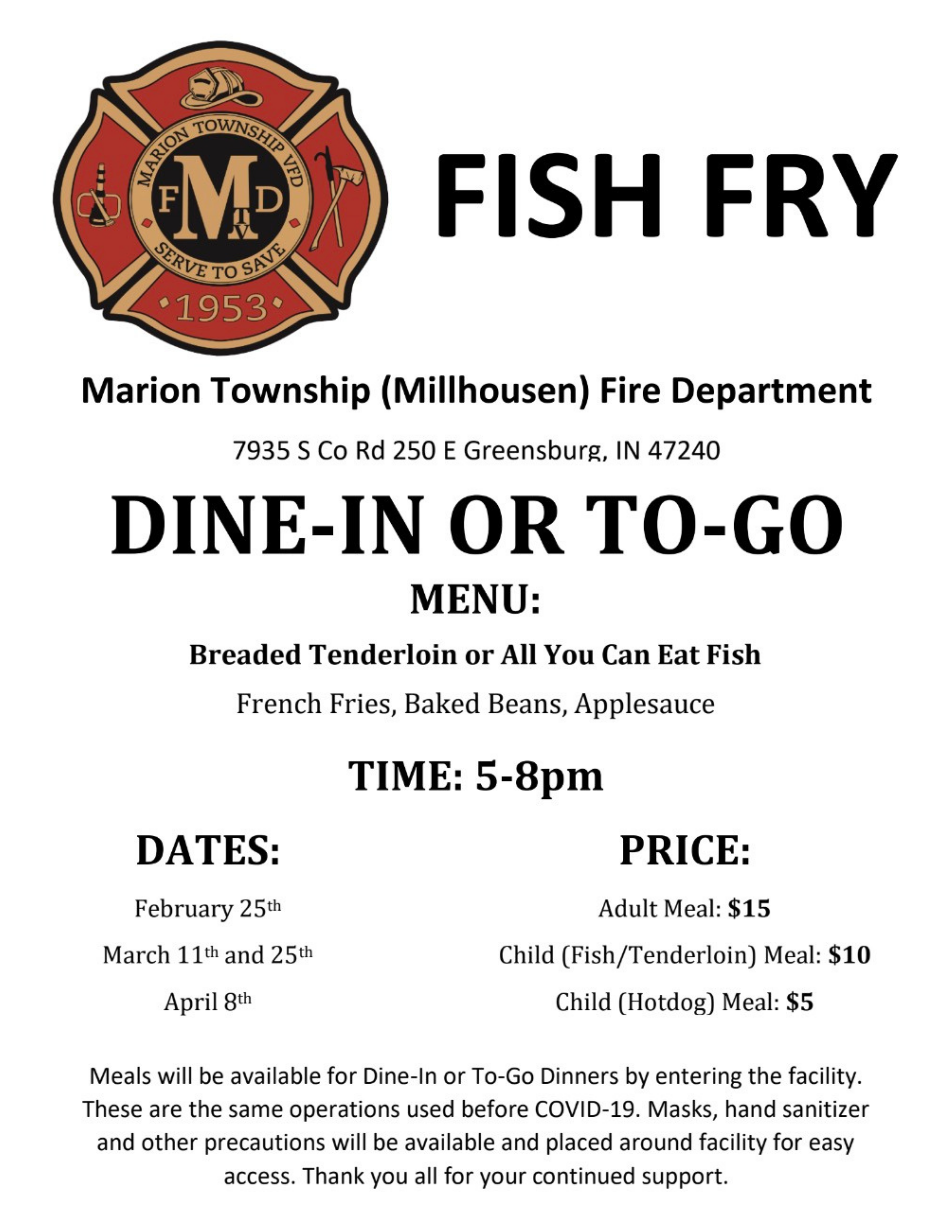 Marion Township (Millhousen) VFD Fish Frys – WRBI Radio