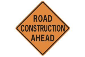 Road construction signs and equipment