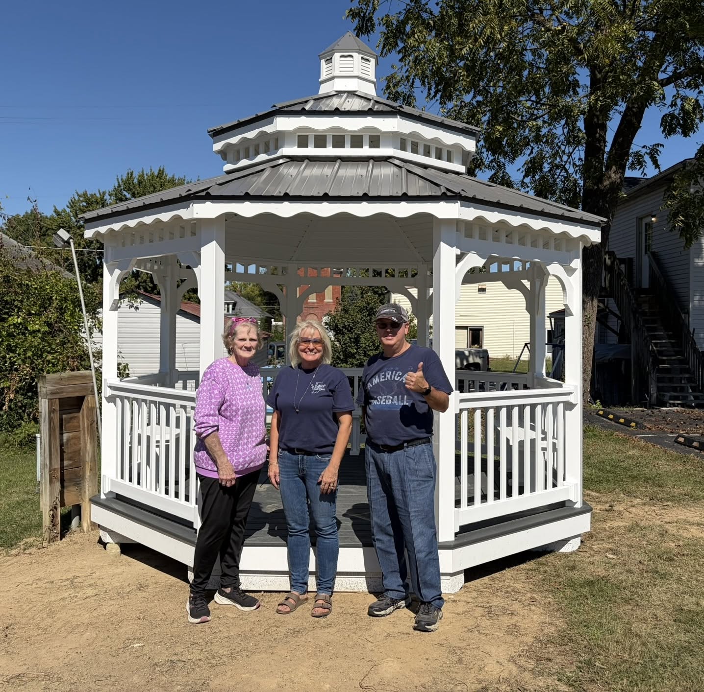 Barb Winchester, Connie Davis, and Bryan Gatewood in front of Westport's new gazebo