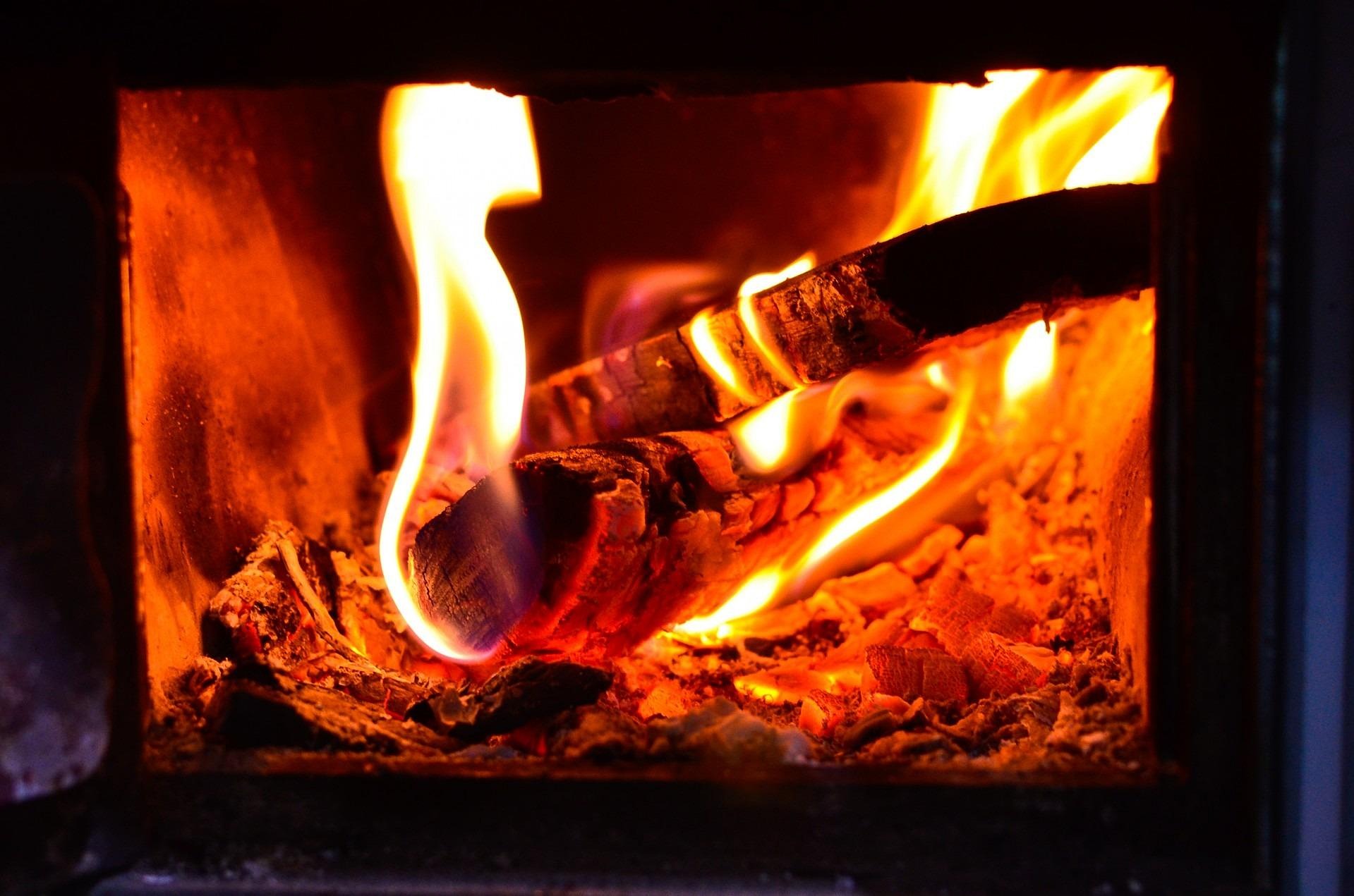 Wood-burning stove fire